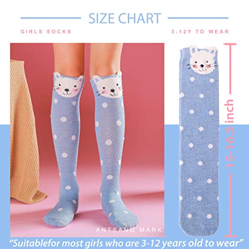 Girls Knee High Socks Soft Warm Cotton Lovely Novelty Socks Cute Animal Pattern 6 Pairs (3-12 Years Old, Animal C)