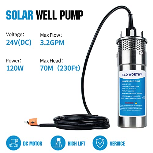 Eco-Worthy Solar Well Water Pump Kit 24V Dc Submersible Water Pump With 4Pcs 100W Mono Solar Panel Lithium 30Ah Battery&Controller For Well Pond Home Farm Stainless Steel- Delivery In 3 Packages thumb #1
