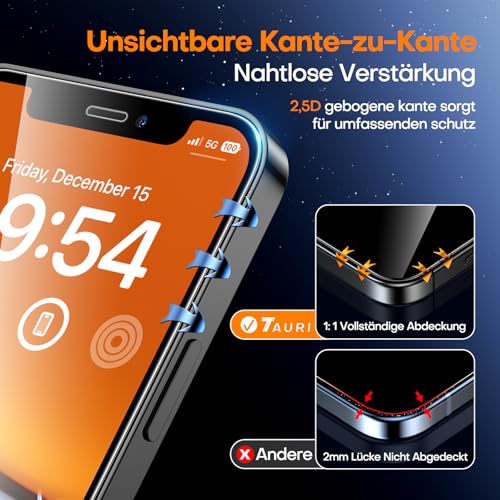 TAURI 3 Stück für iPhone 12/12 Pro Panzerglas 6,1\ mit Staubfreie Installationswerkzeug, Gehärtete Glas Displayschutz, Full Screen Kratzfest Schutzglas, Anti-Fingerabdruck und Bubbles Schutzfolie