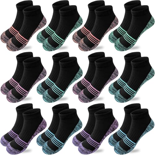 Bemeol Girls Socks 12 Pairs Ankle Socks for Girl Running Athletic Low Cut Sock Cotton Sports Sock