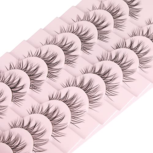 False Eyelashes Natural Look with Clear Band 3D Strip Lashes Look Like Individal Cluster Lashes Extension Wispy Fluffy Faux Mink Lashes Short 10 Pairs 13MM Fake Lashes Pack by Zenotti