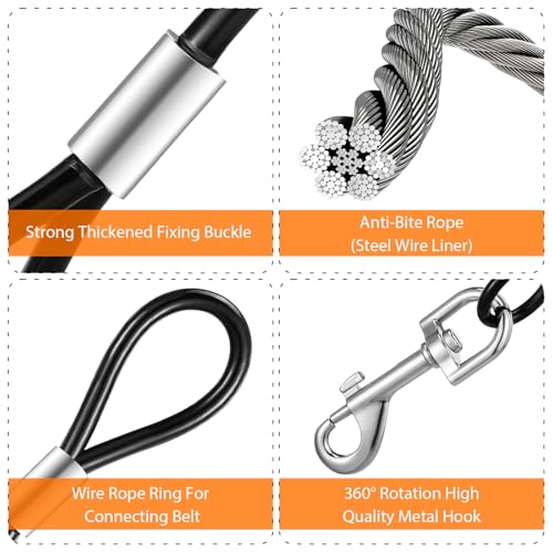 JIEYAO 2 Stück Kausichere Hundeleine,66cm/26in Tie-Out Leinen für Hunde,Hundekette Leine Bissfest Metall Kabel Leine mit Gepolstertem Griff Kettenleine für Große Kleine Hunde Training