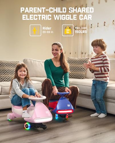 FanttikRide N7 Pro Electric Wiggle Car with Pedal, Rechargeable Battery, CyberWiggle, 2 in 1 Swing Car, 2 Speed, Anti-Rollover, Flashing Wheels, Bluetooth, for Ages 3 and Up, 150 Lbs,Pinkish White