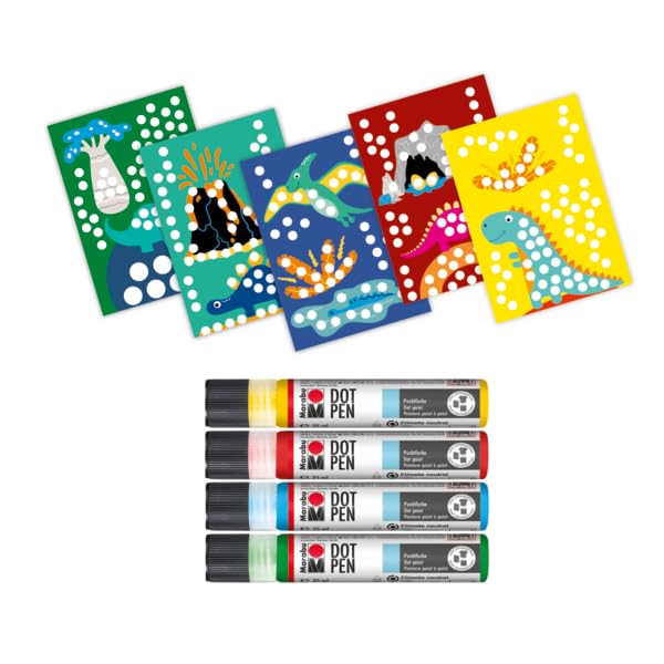 Peinture à points Marabu Kids Dot Pen Set Dino 4 x 25 ML à base d'eau