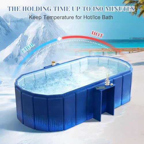 Image of Portable Ice Bath Tub for Adults Foldable Bathtub Spa, Thick Insulated Soaking BathTub with Drain, Home Bathroom Large Ice Bath Tub & Hot Spa Bath Relaxation (Navy Blue with Soap Stand)