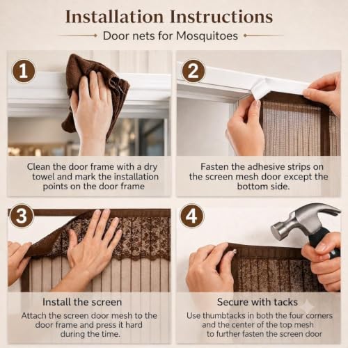 Image of Polyester Magnetic Mosquito Net for Door 210 * 100cm | Mosquito Curtain for All Types & Sizes Door Nets for Mosquitoes Auto-Closing Insect Screen to Keep Mosquitoes Out Black (1, Brown, 210 * 90cm)