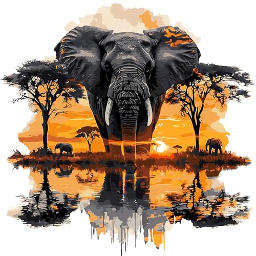 igoodom Elephant Paint by Numbers Kit for Adults – Landscape Adult Paint-by-Number on Canvas, DIY Acrylic Painting Set for Home Decor, 16x16inch