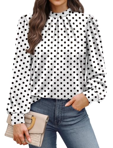 Image of WIHOLL Long Sleeve Shirts for Women Mock Neck Tops Pleated Front Blouses Dressy Casual Spring Fall Clothes 2026 Fashion