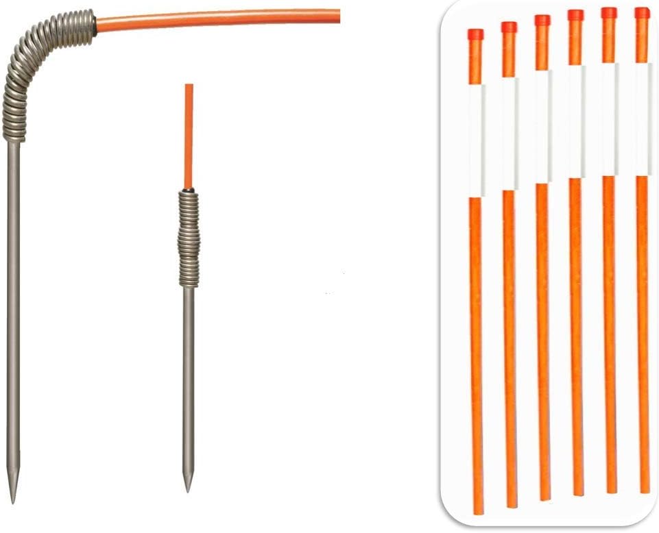 Rebound Reflective Driveway Markers, 4ft Fiberglass Flexible Round Rebounding โSpring Loaded Polesโ with Night Time Reflective Marks, Frozen Ground Penetrating Spikes Easy Installation , 6Pk Orange