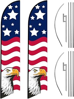 Pack of 2 - American Glory USA Feather Flags – Patriotic Eagle Swooper Banners with 15ft Pole Kits & Ground Stakes – Outdoor Display Decoration