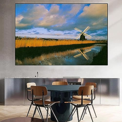 Toile moulin à vent vintage 60x80 cm et peinture paysage moderne pour déco salon