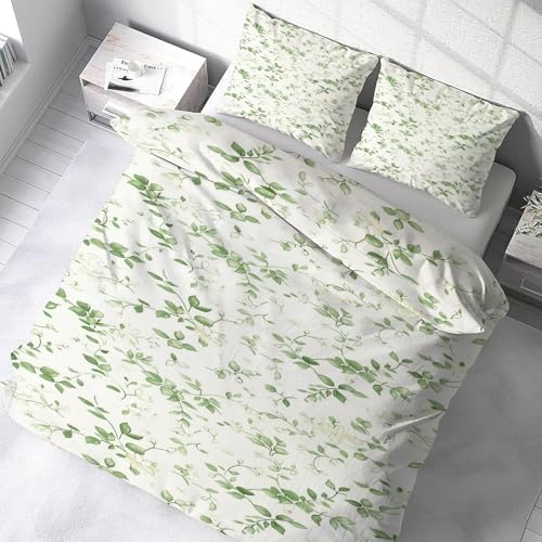 Housse de couette 200x200 zippée en microfibre douce motif feuilles vertes - 5
