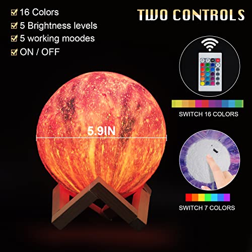 Uyeyuy Moon Light Space Light 16 Colors Adjustable Night Light 3D Painted Starry Moon Light With Wooden Stand, Remote Control And Touch Control Usb Rechargeable Gifts For Childr #TOP5
