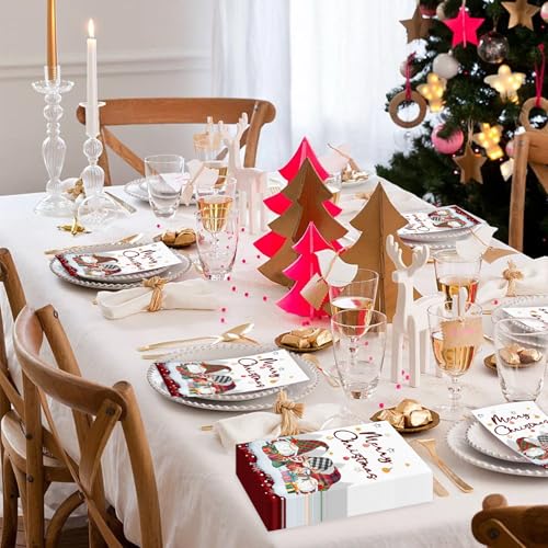 100PCS Christmas Napkins Disposable 3 Ply Winter Christmas Gnome Paper Napkins Decorative Paper Hand Towels for Bathroom Xmas Guest Napkins for Winter Holiday Cocktail Party – Image 6