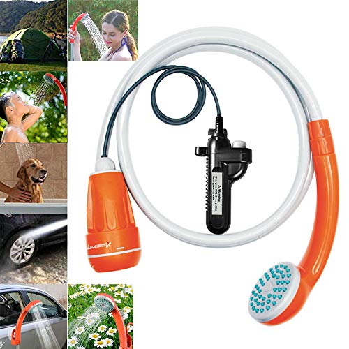 LUOOV - Bomba de ducha portátil para acampada, con dos pilas USB desmontables, cabezal de ducha portátil para camping, senderismo, viajes, uso portátil, mejorada