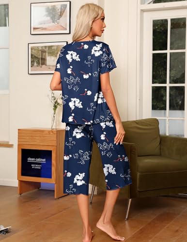 Ekouaer Pajama Set for Women 2 Piece Capri Pants Short Sleeve Top Sleepwear Soft Pjs Loungewear with Pockets S-3XL4