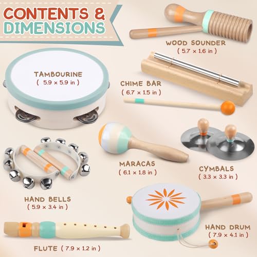 Baby Musical Instruments - Montessori Musical Toys for Toddlers 1-3, Wooden Percussion Instruments Set, Neutral Colors Modern Boho Music Toys for 1 Year Old, Kids Preschool Educational Birthday Gifts - Image 8