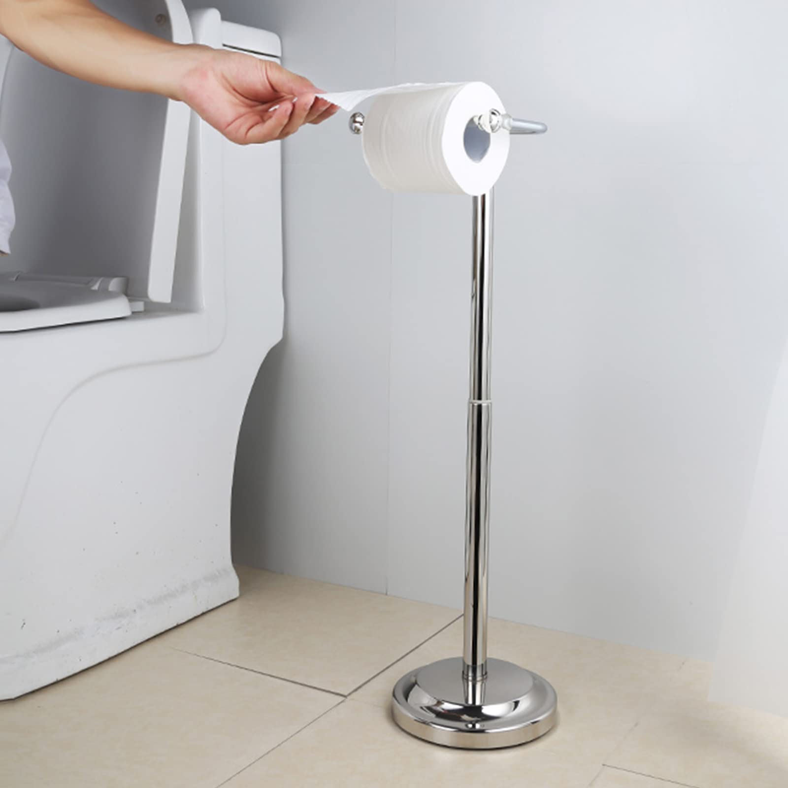 Portarotolo Igienico in Piedi in Acciaio Inox Portarotolo Regolabile Rotazione A 360° Portarotolo Accessori Bagno 66Cm,Argento