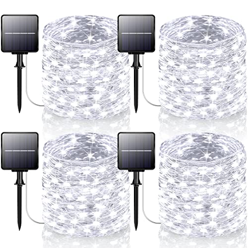 Outdoor Solar Fairy String Lights 288Ft Extra Long, 4-Pack 800Led Each 72Ft Solar Twinkle Lights Waterproof Silver Wire Lights, Outside Tree Lights For Patio Garden Christmas Decoration Daylight White #TOP22
