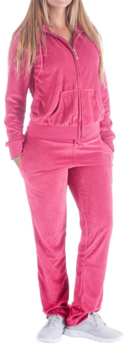 LeeHanTon Velours-Trainingsanzug für Damen, 2-teiliges Outfit, Reißverschluss, Hoodie, Sweatshirt und Jogginghose, Sweatsuit-Set