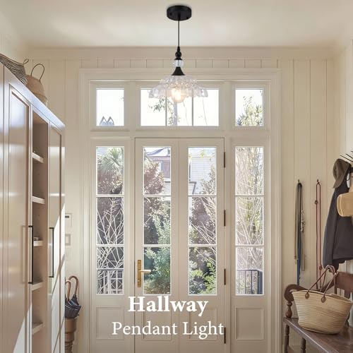 MKonpeny Farmhouse Pendant Light, Black Pendant Light Kitchen Island, Adjustable Pendant Light Fixture with Glass Shade, Pendant Lamp for Dinnng Room, Living Room, Bedroom, Hallway - image 7