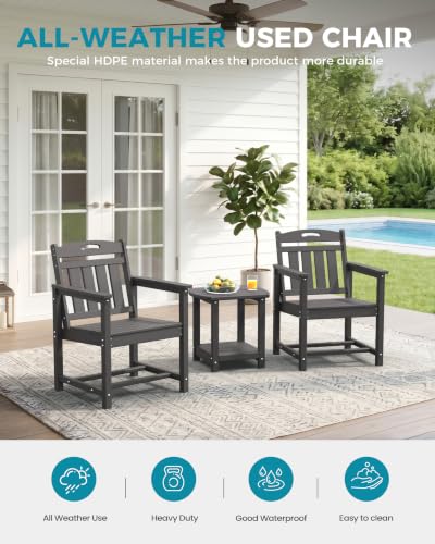 Image of Ciokea HDPE Outdoor Patio Dining Chairs Set of 2, All-Weather Porch Chair with Wide Seat, Durable Outdoor Furniture for Backyard, Garden, Lawn & Poolside, Grey