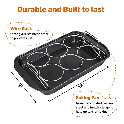 Creme Brulee Making Set - 6 Porcelain Ramekins 6 oz, 304 Stainless Steel Lifting Rack, 9" X 13" Bottom Pan by SOLIGT - Image 4