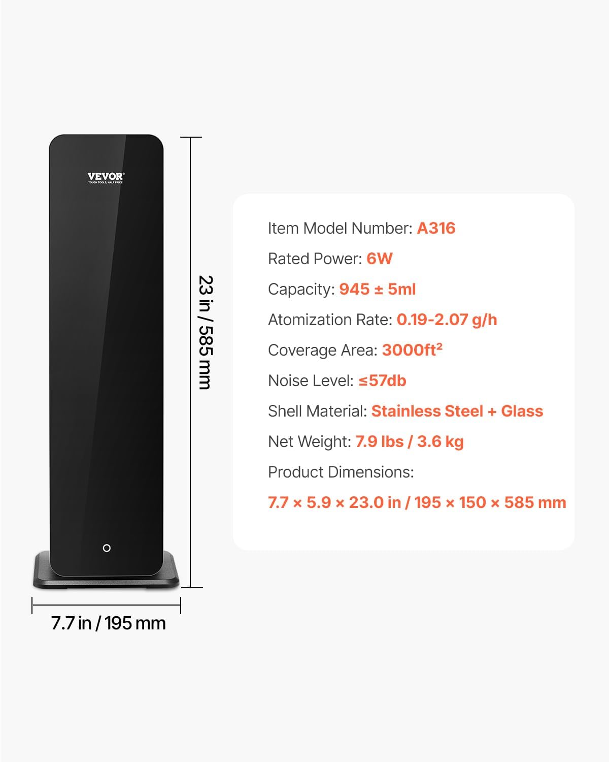 VEVOR 950ml Scent Air Machine, 2500sq.ft Waterless Essential Oil Diffuser with Bluetooth Smart Connection, Floor Standing Cold Scent Air Diffuser Machine for Large Room Hotel Office Home