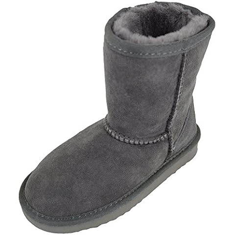 Kids Genuine Sheepskin Boot with Reinforced Heel by Bushga - Grey - Child 8 Cover