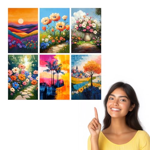 Image of SiddArtify Floral Landscape Wall Art Prints Set - Colorful Flower Poster Decor for Living Room Bedroom Office - 8x12 Sticker Pack of 6