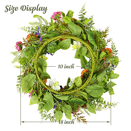 Ynylchmx 18" Spring Door Wreath With Daisy Flowers & Green Tea Leaves, Artificial Floral Wreath Green Foliage Wreath For Wall Window Farmhouse Party Holiday Home Decor #TOP4