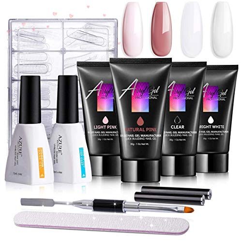 AZUREBEAUTY Poly Nail Gel Kit 30ml, Nail Extension Kit Nail Builder Gel Enhancement Extension Gel Trial Kit for Starter All-in-One Kit