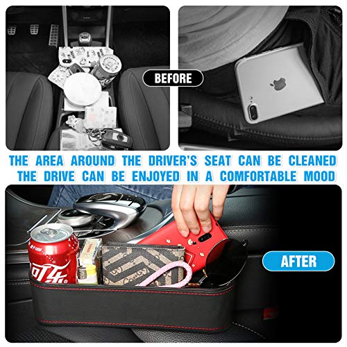 CHARMINER Car Seat Gap Filler, 2 PCS Driver\'s Side(Universal) Car Seat Gap Organizer, PU Leather Car Seat Storage with Cup Holder, Seat Console Side Box for Phones, Keys, Cards, Wallets(2 Car Hooks) - Thumbnail 6