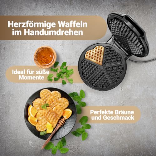 Bomann WA 5018 CB Waffelautomat, 1200 Watt, Stufenlos regelbarer Bräunungsgrad, Große Backflächen Ø 18 cm (antihaftbeschichtet), Schwarz - 4