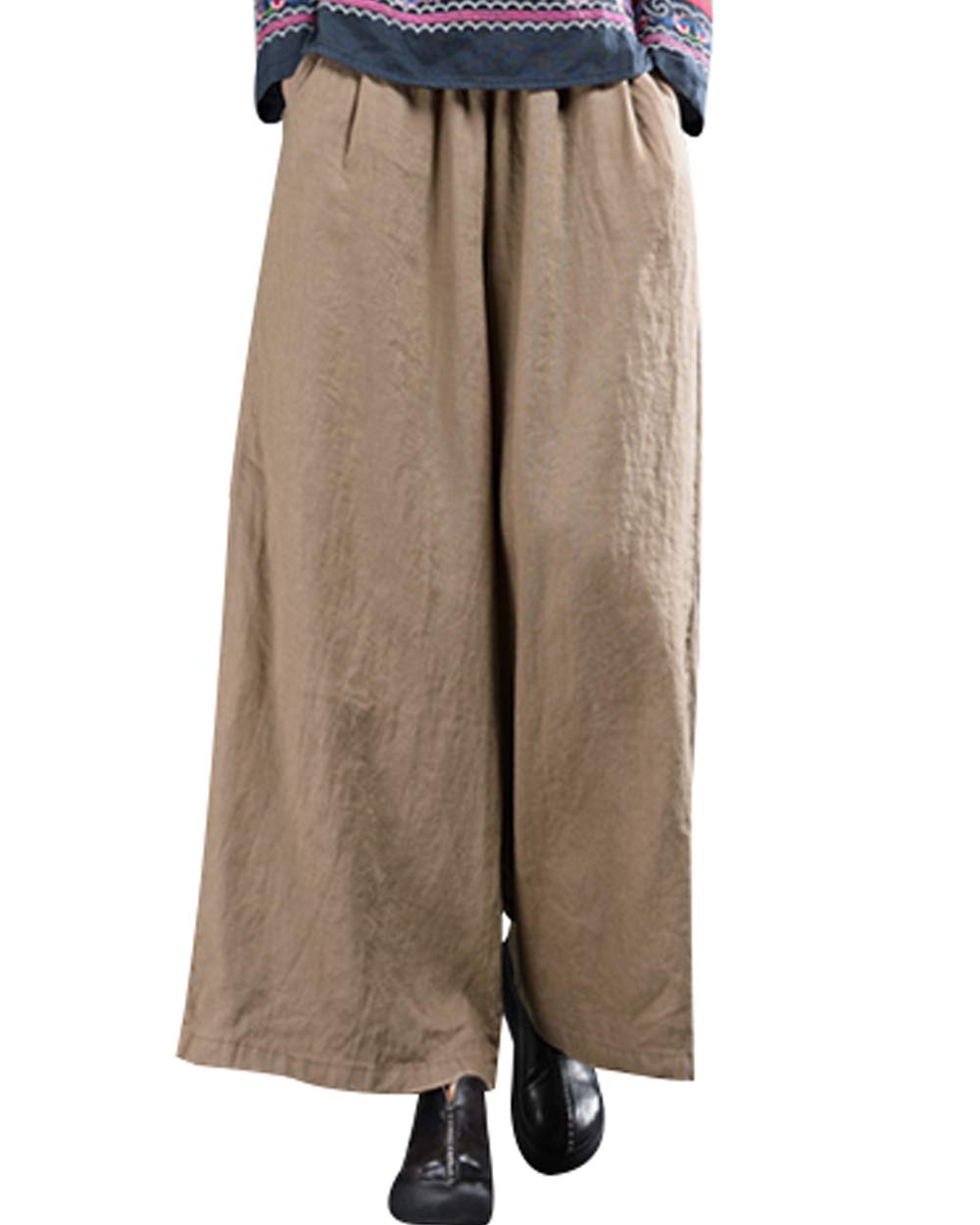 Womens Elasticated Waist Wide Leg Pants with Side Pockets
