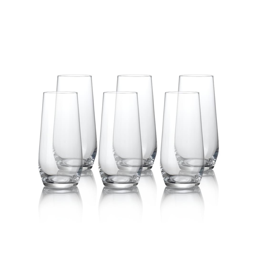 klink LONDON Dalston Crystal Glass Highballs – Set of 6 Lead-Free Crystal Drinking Glasses, 555ml Minimalist Modern Long Drink Glasses, Dishwasher Safe Cocktail & Water Glasses