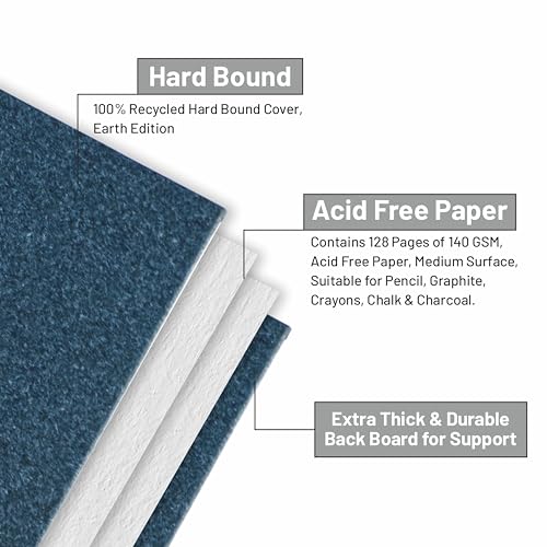 Image of Anupam Earth Sketche Drawing Book A5 | 100% Recycled Hardbound Cove Book | 140 GSM | Acid Free 65 Sheets / 128 Pages | Drawing Sketchbook for Artists and Students | for Dry Techniques