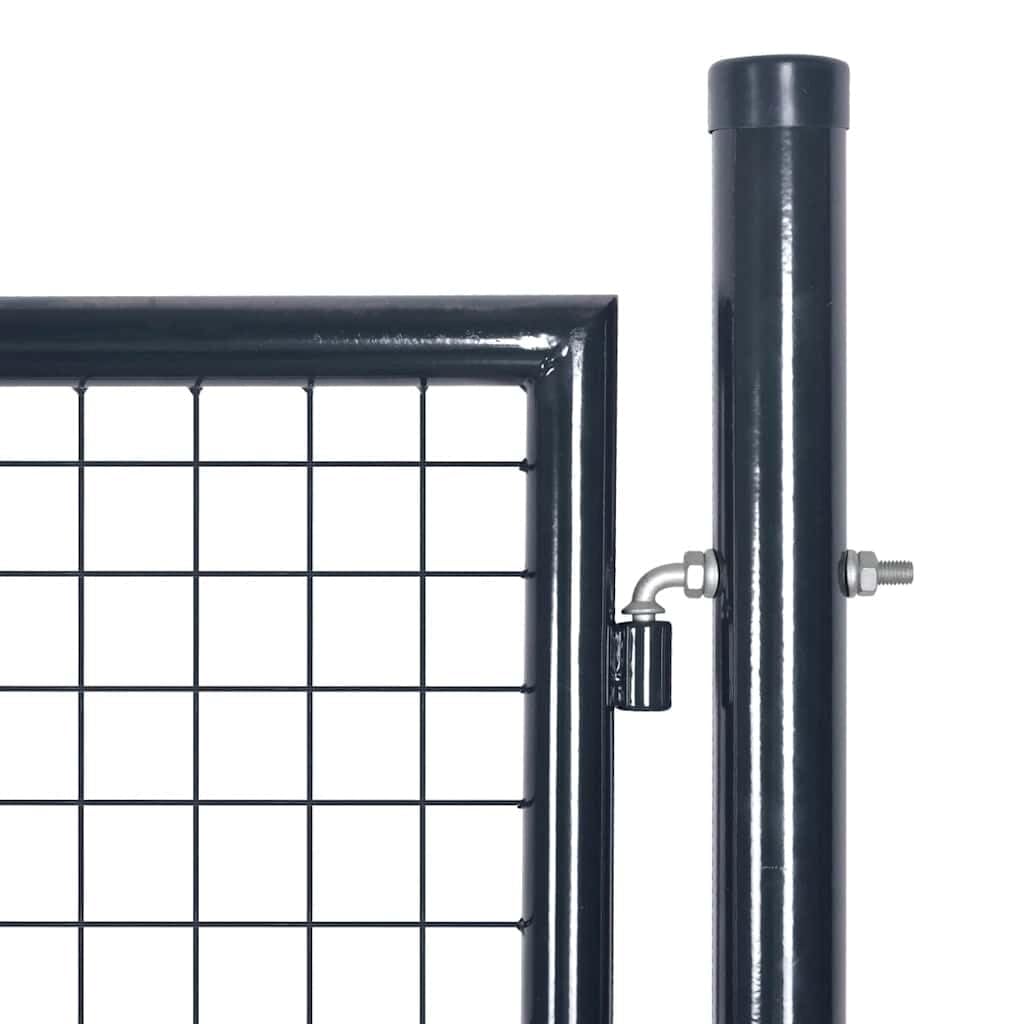 Galvanized Steel Mesh Garden Gate Anthracite Gray 100 x 150 cm, adjustable 99 to 105 cm width, 48 mm posts, lock, hinge, 3 keys for fence, yard, terrace, driveway