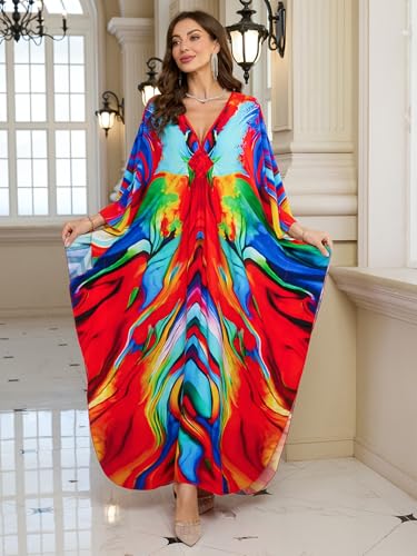 Image of KEYLORTING Plus Size Kaftan Dress Women, African Moo Moo Print Caftan, Batwing Dress, Beach Cover Up for Party and Loungewear