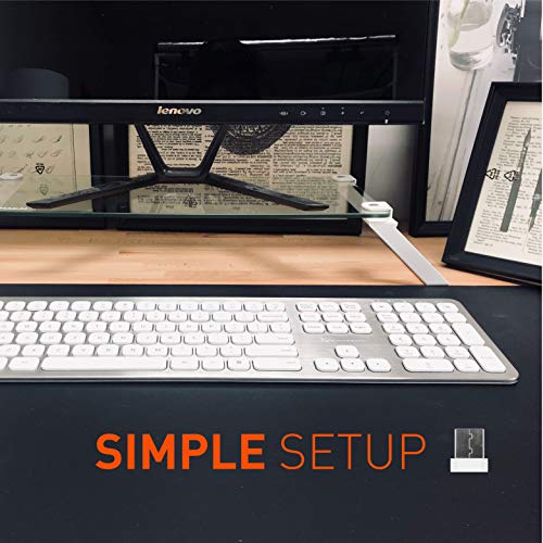 X9 Performance Slim 2.4G USB Wireless Keyboard for Laptop or Computer - Designed for Windows - 110 Key Layout with Numeric Keypad and 17 Shortcut Keys - Rechargeable PC Keyboard Wireless - Aluminum