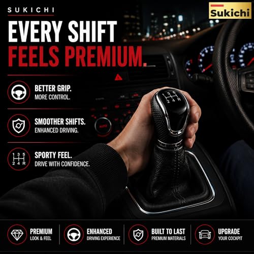 Image of Medirich Lifesciences SUKICHI Premium Gear Shift Knob for Manual Cars | Universal Anti-Slip Gear Lever | Sporty Car Interior Accessory (Five Speed Dotted, Black)