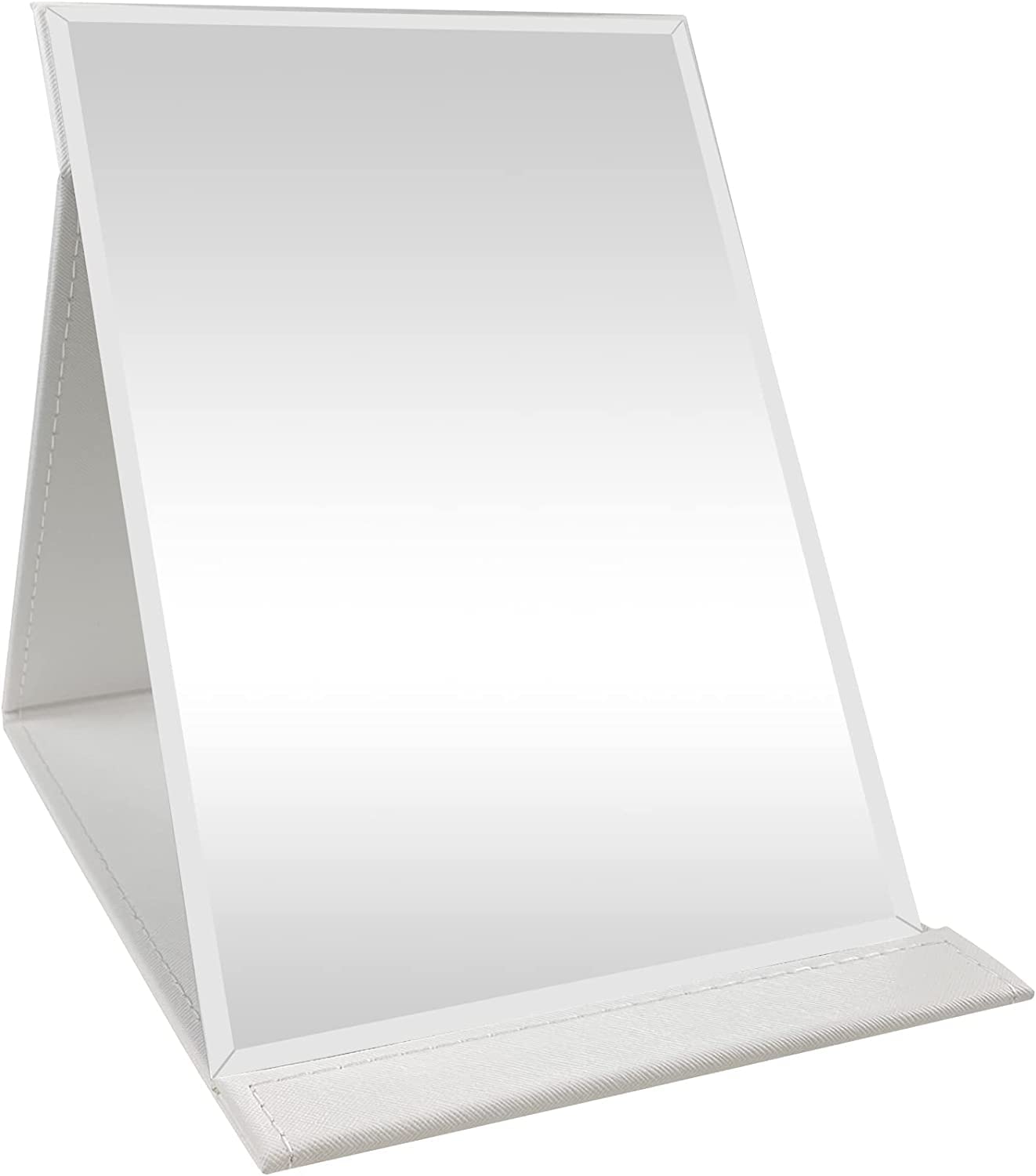 aDai Portable Folding Makeup Mirror | Frameless PU Leather Vanity Mirror with Stand | Rectangular, Unframed, Compact Travel Mirror for Desk, Table, and Personal Use - (White, 1Pcs)-image-40