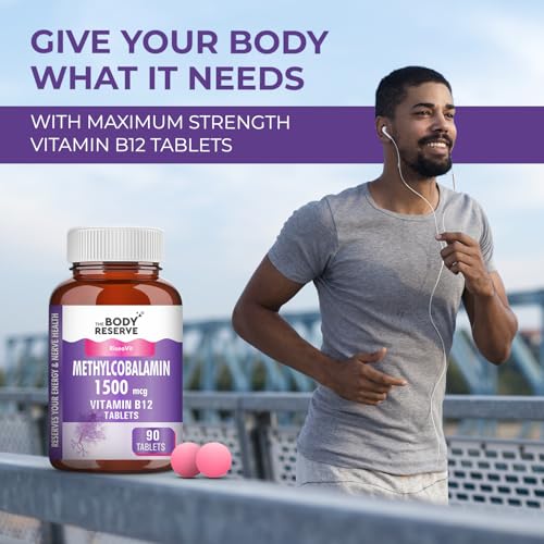 Image of THE BODY RESERVE Vitamin B12 Tablets 1500 mcg as Methylcobalamin Vitamin B12 Supplements for Men & Women -90 Veg tablets (3 Months Supply Pack)
