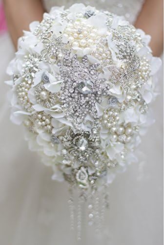 White Hydrangea Drop Brooch Bouquet Silver Wedding Bouquets Crystal Teardrop Bridal Bouquet Pearl Tassels Decor - Image 3
