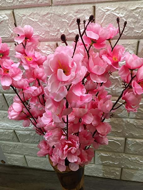 Image of Coolkart Artificial Cherry Blossom Flower Bunch, Baby Pink | 7 Branches, For Vase Home Decoration, Office Decor, Without Vase