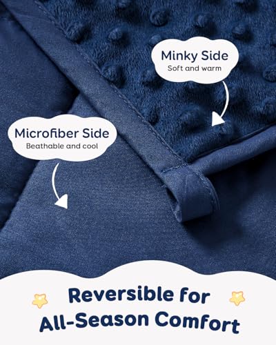 Image of Kivik 3lb Weighted Blanket, Washable Heavy Throw Blankets, 3 Pounds Weight Small Comforter for 5 6 7 8 9 Year Old, Soft Cooling Minky Material, Gifts for Sleep & School Calm, 36 x 48 inches, Navy Blue