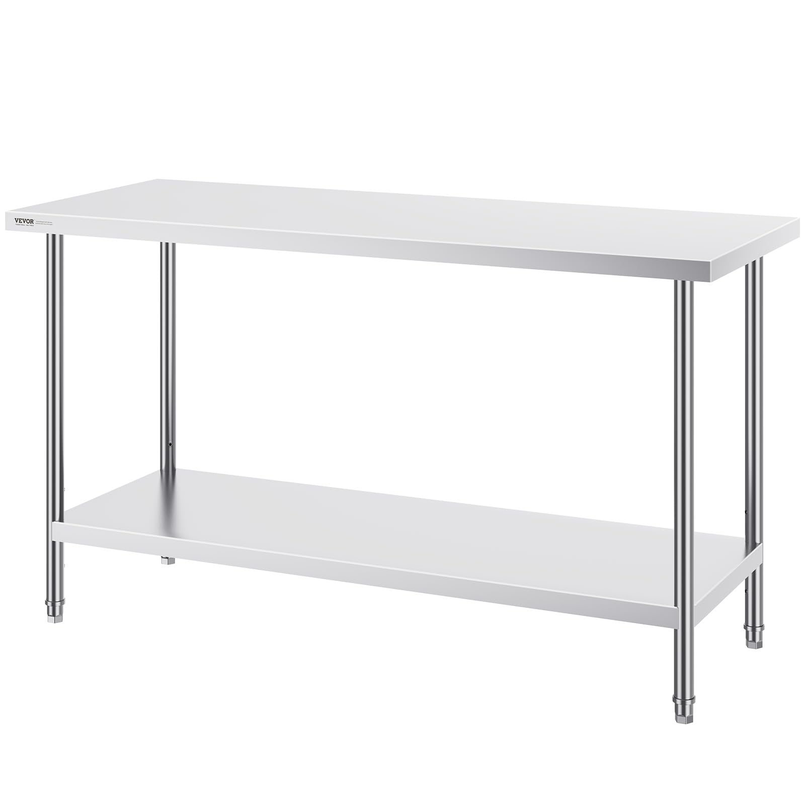 VEVOR Edelstahl Arbeitstisch Küche, Edelstahltisch mit 4 Universalrädern Rollen, Küchetisch für küchenvorbereitungsarbeit, 61 x 152 x 86 cm