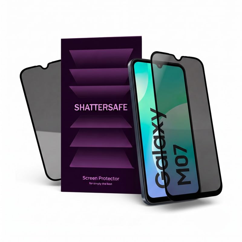 Image of Anti-Spy Privacy Tempered Glass Compatible For Samsung Galaxy M07 [Pack of 2]. Anti-Scratch, Edge-to-Edge Protection With Easy Installation Kit.