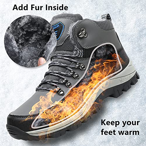 Veslexth Men's Lightweight Snow Boots Men Winter Warm Lining Anti-Slip Mid Top Leather Sneakers for Hiking Working Driving Outdoor Trekking Hiker Shoes3
