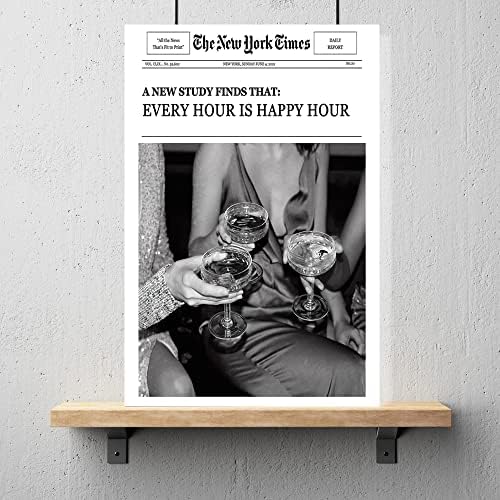 HEMOLAL Positive Affirming Quotes Poster Painting Black and White New York News Newspaper Canvas Wall Art Vintage Alcohol Print Painting Trendy Retro Party Room Decor for Bar Cart 12x16in Unframed